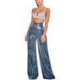 thumbnail image 2 of Pantalones de pierna ancha plateados de cintura alta con personalidad para mujer, pantalones de cintura alta para mujer, 2 of 5