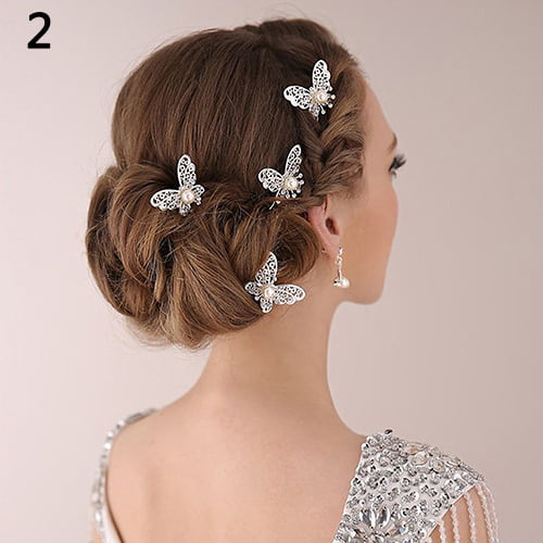 Flower Wedding Hair Pins BrideMaids Crystal Diamante Pearl Bridal Clips Grips 