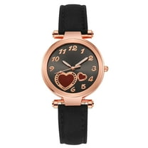 PPgejGEK Women's Fashion Quartz Watch - Black Leather Strap Rose Gold Heart Design Wristwatch, Elegant Casual Timepiece Ideal for Valentine's Day Birthday Gift