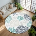 thumbnail image 3 of Teal Navy Blue Coastal 7ft Round Rug, Summer Beach Coral Shell Ocean Non-Skid Rubber Backing Large Area Rugs - Living Room Bedroom Home Office, Indoor Floor Mat Carpets Washable Rug, 3 of 9