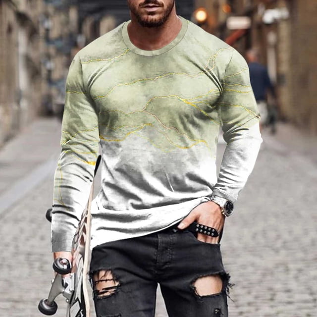 TIMIFIS T-Shirts pour Hommes à Imprimé Graphique à Manches Longues T-Shirt à Imprimé Hauts Quotidiens Basique Élégant Col Rond-Yellowfall