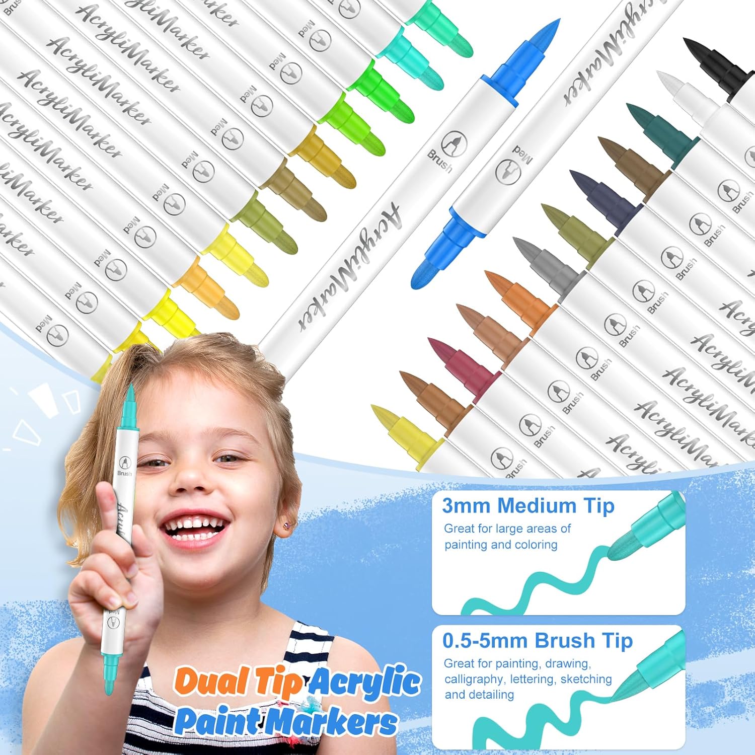 Banral 48 Pcs Dual Tip Acrylic Paint Pens Markers for Beganner  Stone, Wood Glass, DIY Crafts