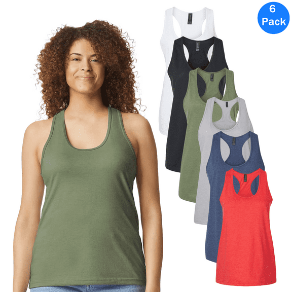 Gildan Softstyle Women’s Cvc Sleeveless 6 Pack Tank Top, Undershirt Racerback Multicolor Tee, S