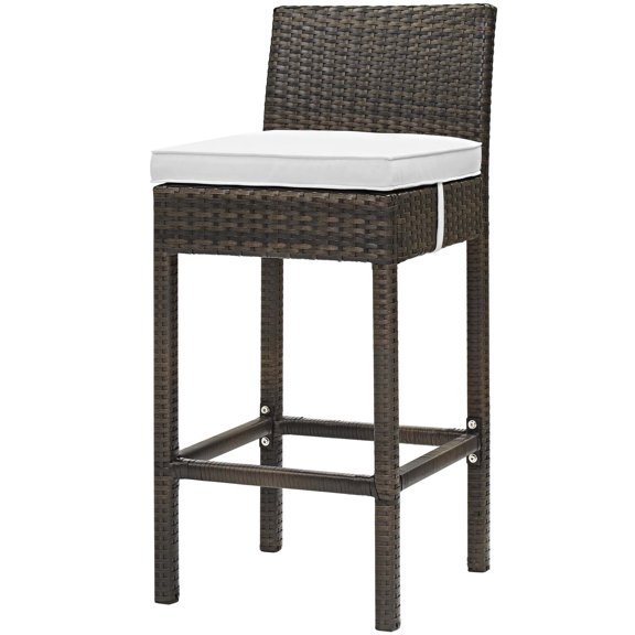 Modern Contemporary Urban Design Outdoor Patio Balcony Garden Furniture Bar Side Stool Chair, Rattan Wicker, White Brown