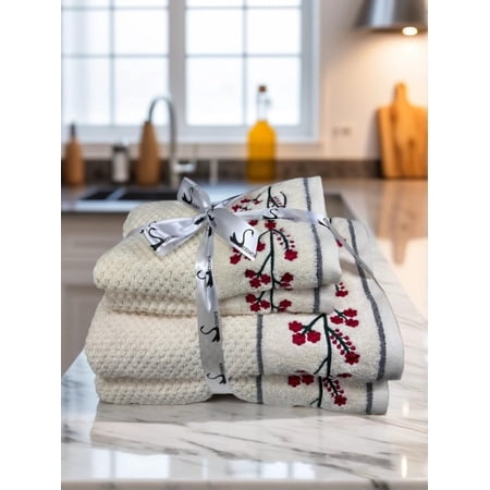 Senses By Riba All Cotton 550 Gsm Embroidered Bath Towel Set - Pack Of 4 (Style 14)