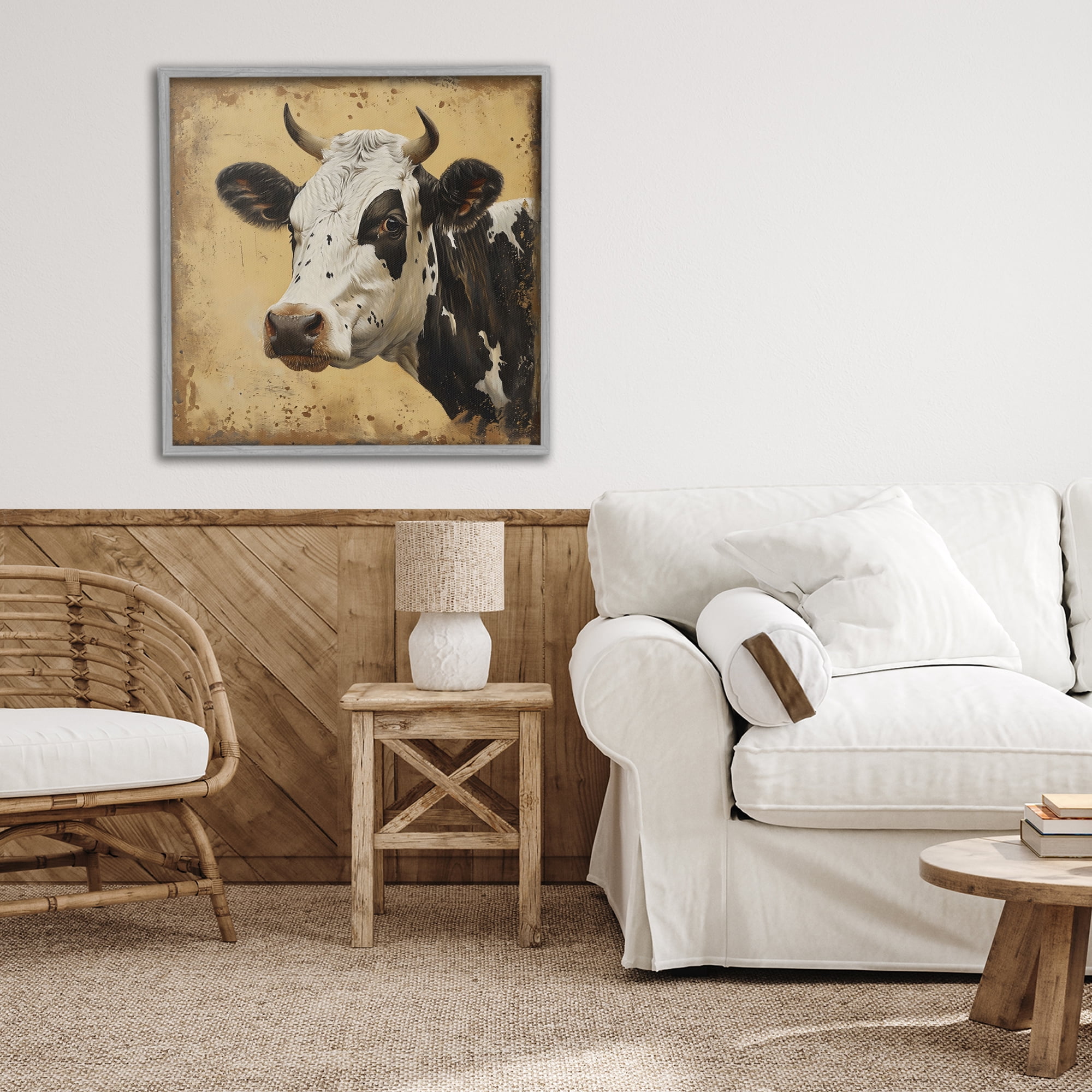 Stupell Industries Spotted Brown Cow Portrait Gray Framed Giclee Art, design by Creative Studio