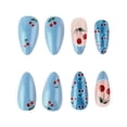 thumbnail image 6 of Short almond-shaped nails with blue cherry design, cute false nails, elegant and sweet press-on nails, 24 pieces, 6 of 8