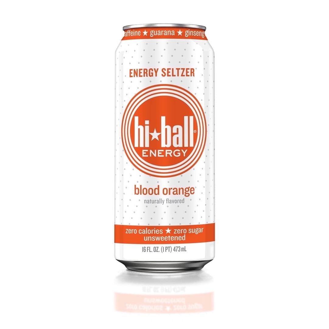 Hiball Clean Energy Drink, Zero Sugar Caffeinated Seltzer Water, Blood Orange, 16 Fl Oz, 12 Pack