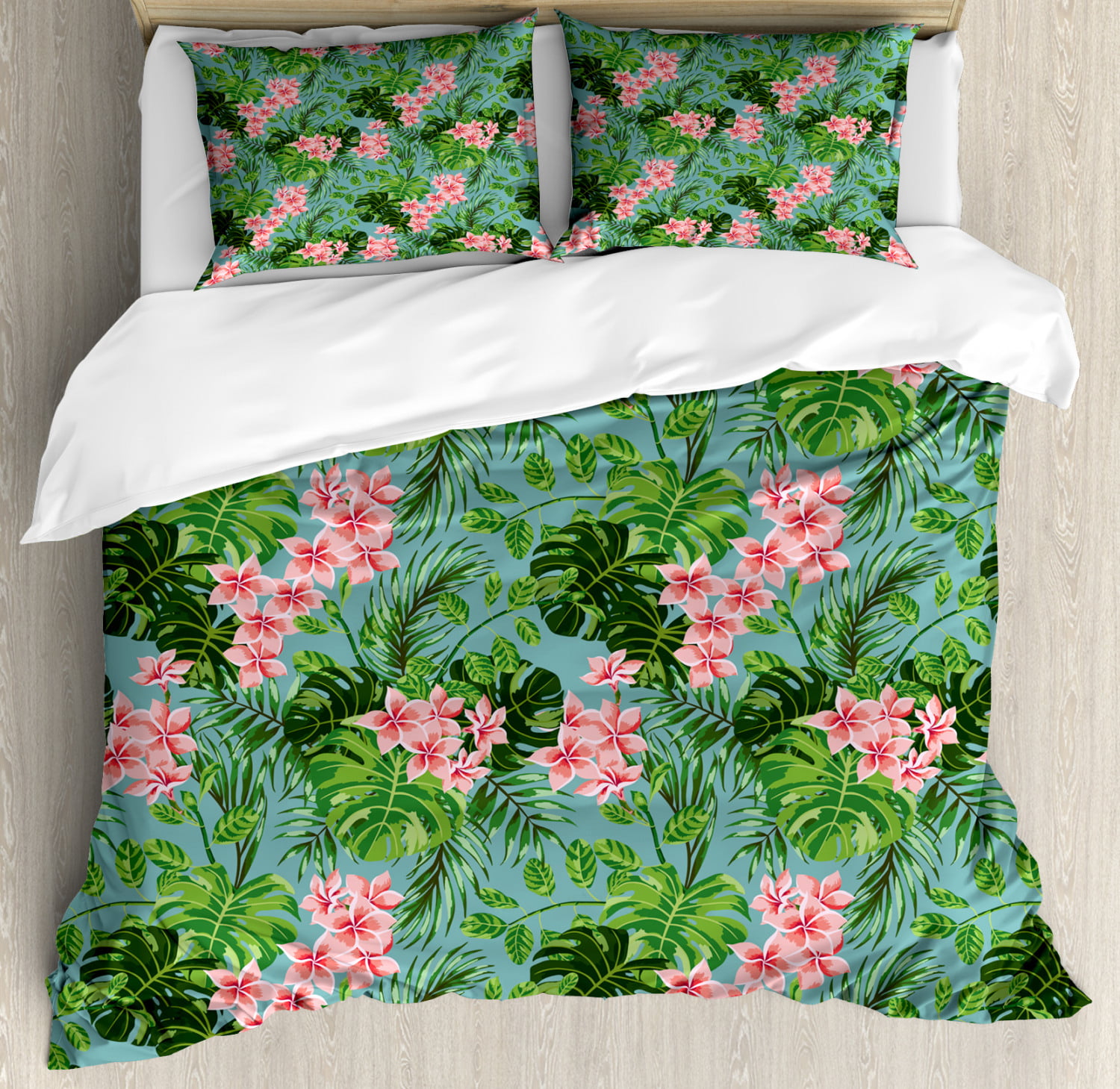 Luau Duvet Cover Set, Exotic Illustration of Leaves and Pastel Tone ...