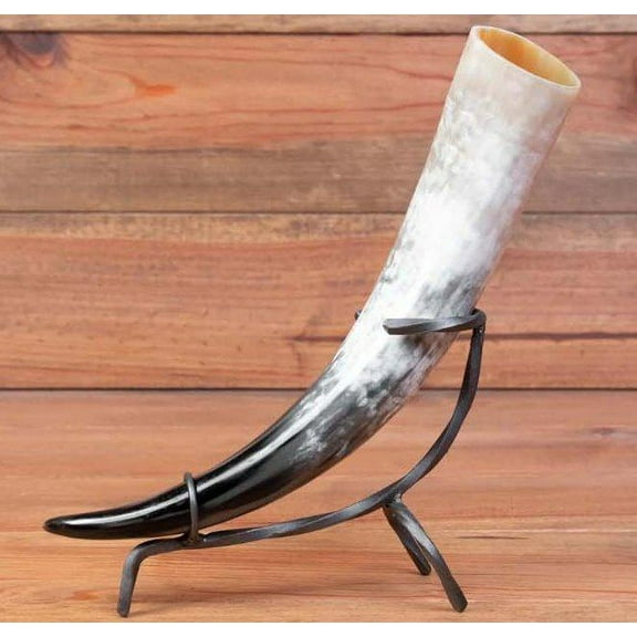 Natural Real Horn Handmade Viking Medieval LARP Drinking Horn (small) with iron stand