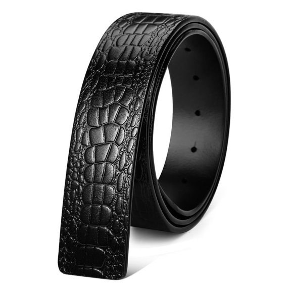 Catelles Men's Black Crocodile Pattern Leather Belt Strap, Without Buckle Paired with Pin Buckle and Automatic Buckle, Wear-resistant, Gift Box Packaging&For waist 48in Width 1.38in(3.5cm)