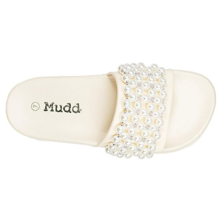 Mudd Women's Imitation Pearl Embellished Pool Slide, Size: 6, Brown