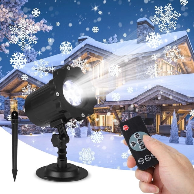 Lampe Projecteur Snowflake avec Télécommande, Lampe Projecteur de Noël Étanche IP65, Lampe de Projection Réglable pour Chute de Neige, Projecteur Intérieur Extérieur