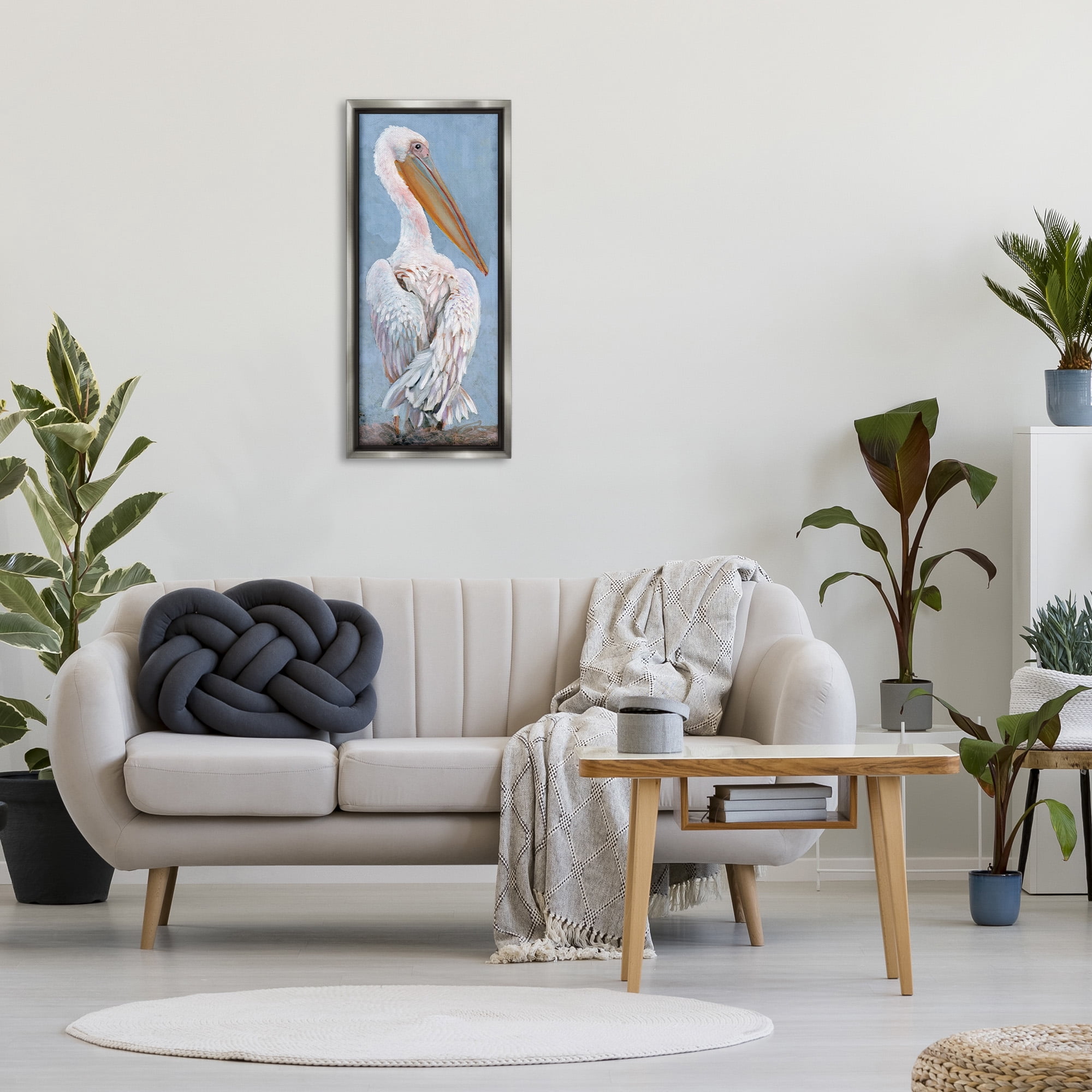 Stupell Industries Pelican From Back View Animals & Insects Painting Gray Floater Framed Canvas Art Print Wall Art, 14 x 31