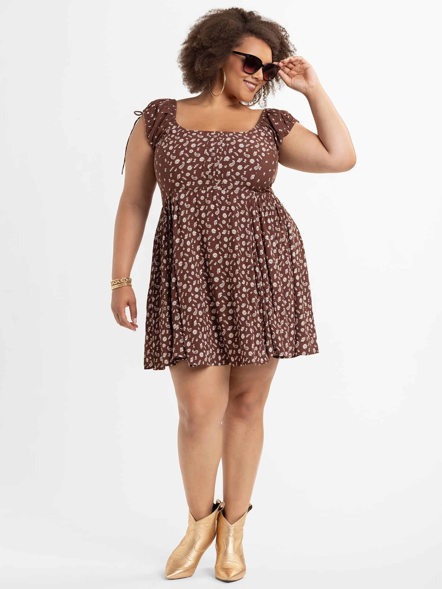 Jessica Simpson Women's Plus Size Aylani Smocked Mini Dress, Sizes 0X-4X