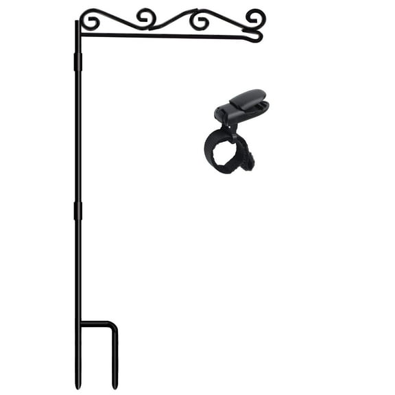 Garden Flag Stand Metal Pole Holder, 37.8 Inch Height 15.5 Inch Width Heavy Duty Outdoor Flag Display for Lawn Yard Patio, Black