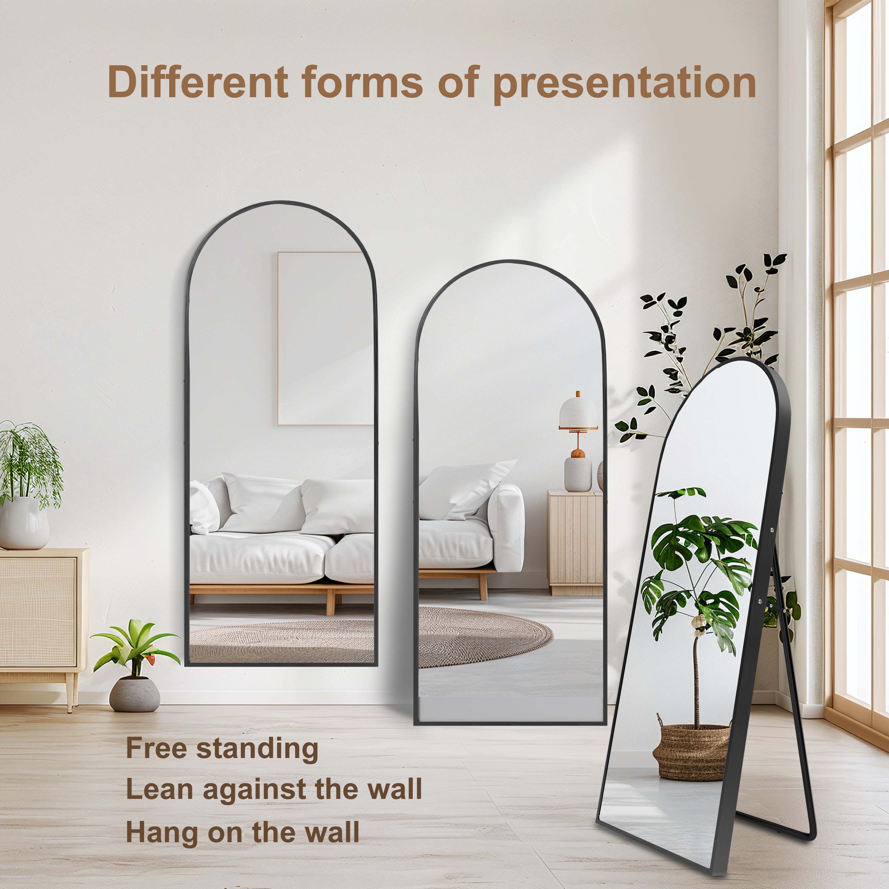 MAYEERTY 64" x 21.25" Black Modern Arched Full Length Mirror
