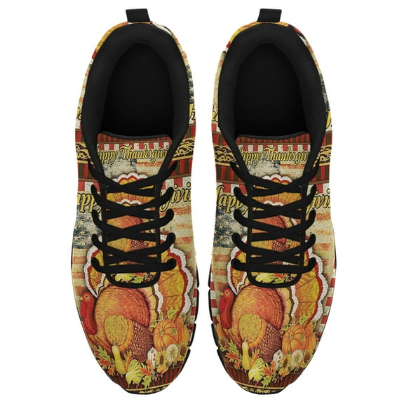 Happy Thanksgiving Turkey Running Shoes Sneakers Mesh Black Size 3.5