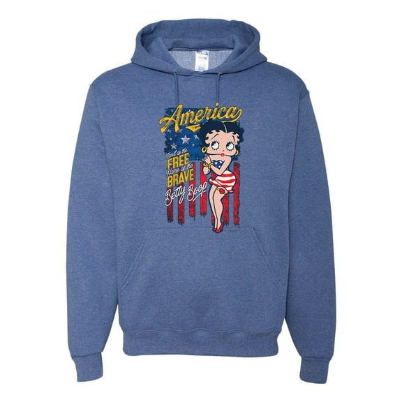 Wild Bobby, Betty Boop America Land of the Free Home of the Brave Betty Boop Unisex Hoodie Sweatshirt, Vintage Heather Blue, X-Large