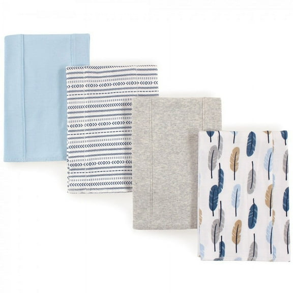 Touched by Nature Baby Boy Organic Cotton Burp Cloths 4pk, Boy Feathers, One Size