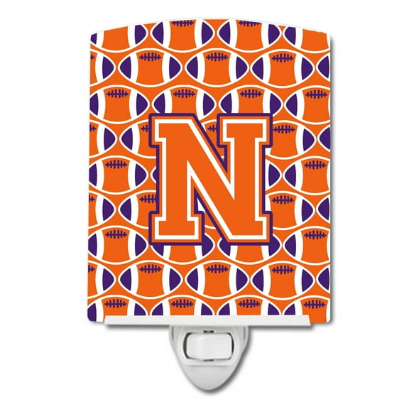 Caroline's Treasures CJ1072-NCNL Letter N Football Orange, White and Regalia Ceramic Night Light, 6x4x3", multicolor