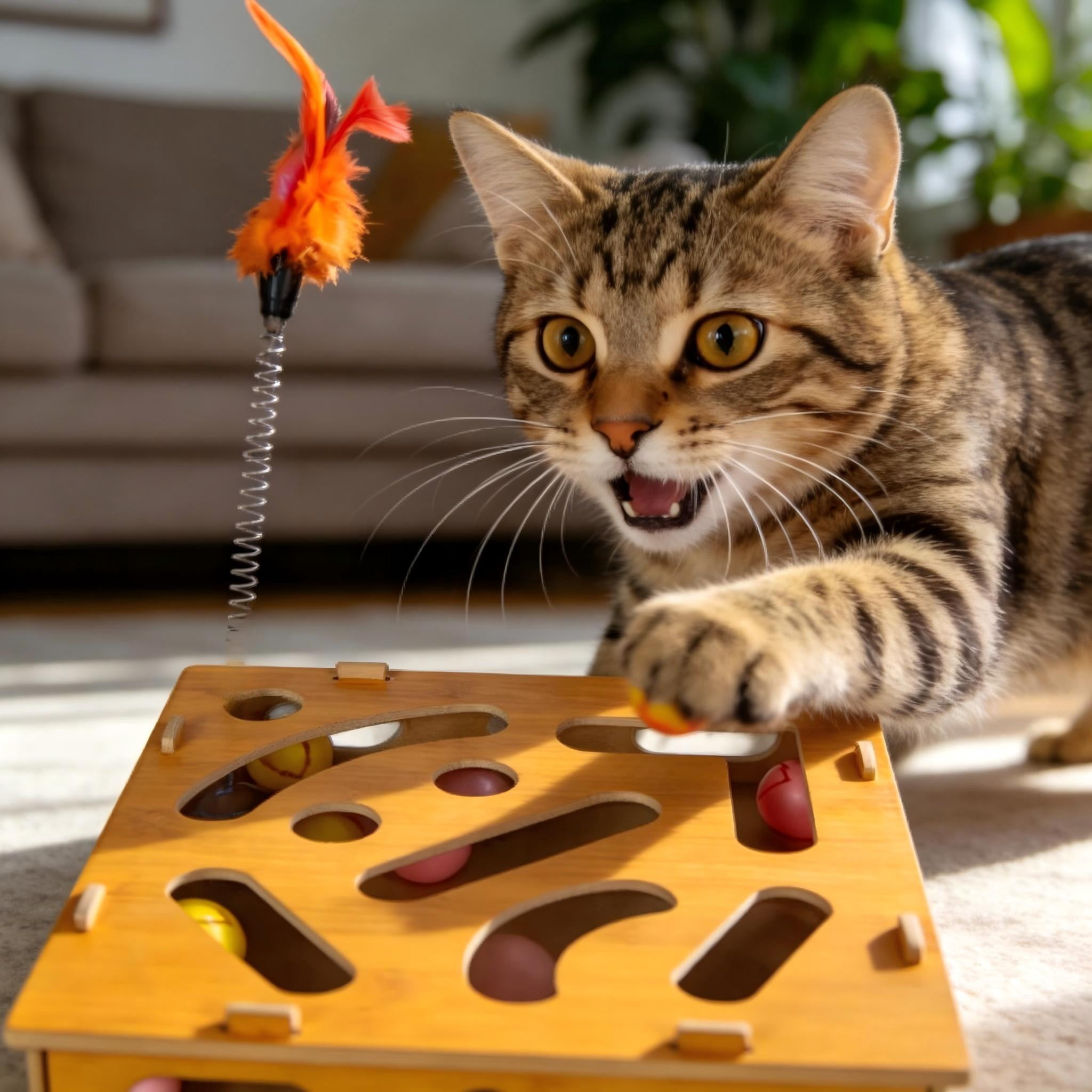 Interactive Cat Enrichment Toy Wooden Scratch Puzzle with Sandpaper for Indoor Cats Stress Nail Care Maze Scratcher