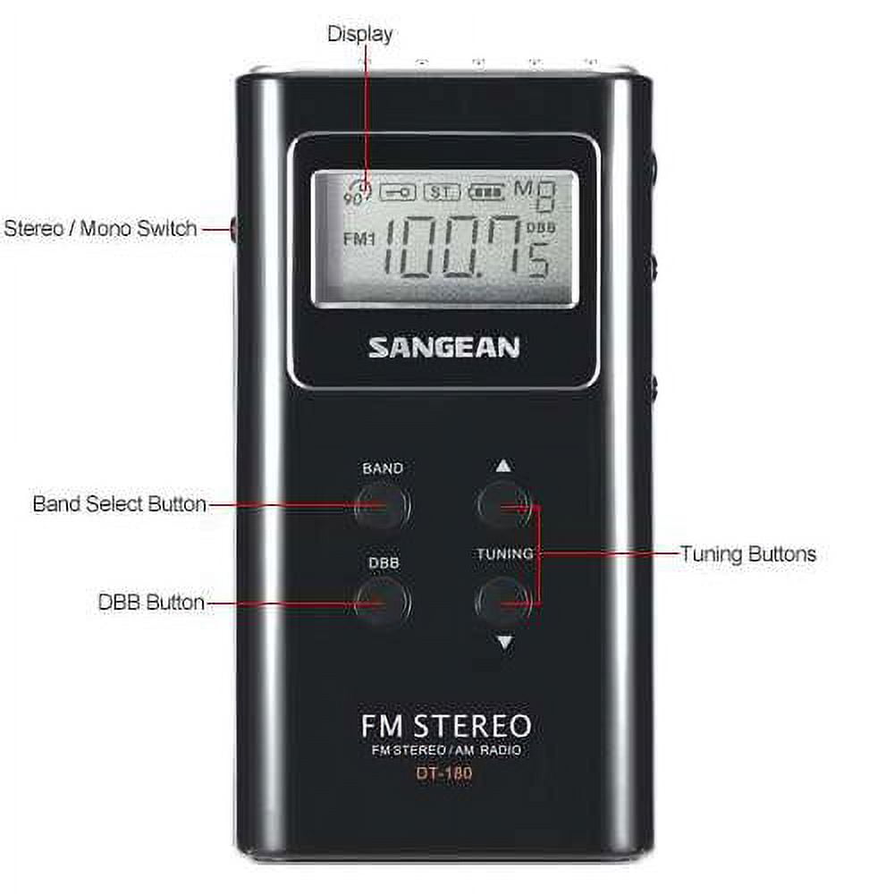 Sangean Portable AM/FM Radio, Black, DT180BLK
