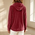 thumbnail image 4 of Fesfesfes Women's Casual Velour Hooded Sweatshirt Button Detail Long Sleeve Drawstring Hoodie with Pockets Loose Fit Solid Color for Fall Winter Daily Wear, 4 of 9