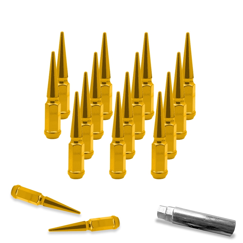 16pc Premium Gold SPIKED 9/1618 Extended Lug Nuts 4.4" OFFROAD SPIKE