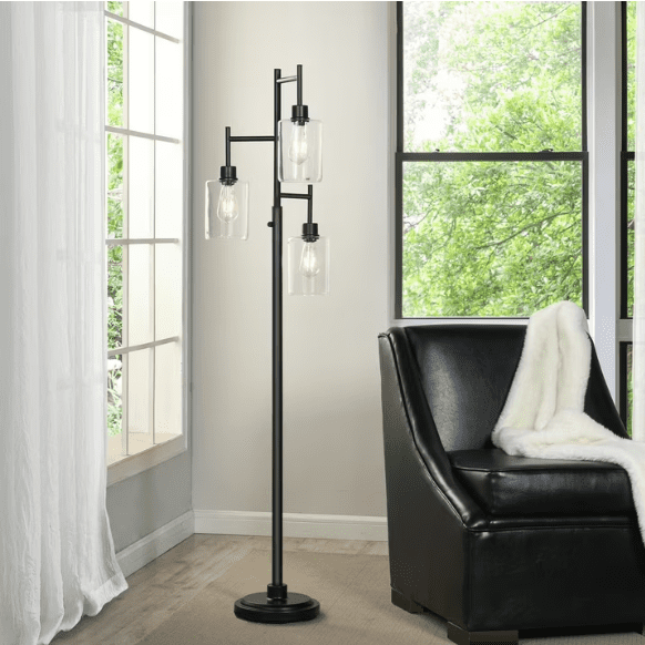Better Homes & Gardens 63.5 in 3 Light Contemporary Black Floor Lamp Clear Glass