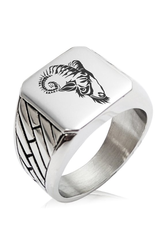 Stainless Steel Celestial Satyr Goat Geometric Pattern Biker Style Polished Ring
