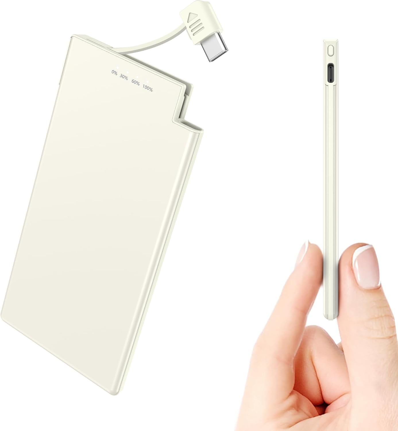 RGHJAR-Thin Portable Charger with Built in USB-C Cable-5000mAh Slim Power Bank Compatible with Samsung, Google Pixel/Android Phones/ iPhone17 16 15 Series etc-Thin Battery Pack for Outdoor Travel