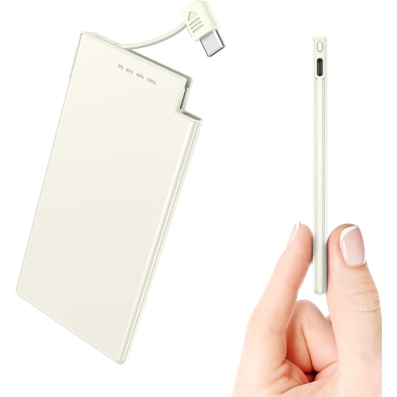 Thin Portable Charger with Built in USB-C Cable-5000mAh Slim Power Bank Compatible with Samsung, Google Pixel/Android Phones/ iPhone17 16 15 Series etc-Thin Battery Pack for Outdoor Travel