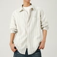 thumbnail image 2 of YLSDY Fashion Plus Size Casual Loose Blouse Shirt for Men Long Sleeve Striped Print Dressy Tee Shirt Button Lapel Tunic Top Beige L, 2 of 7