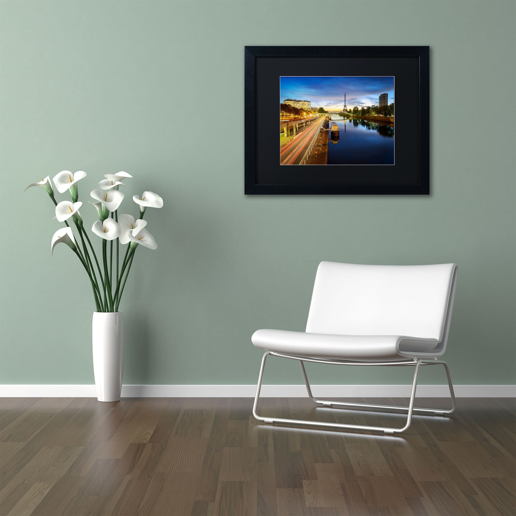 Trademark Fine Art "Blue Hour in Paris" Canvas Art by Mathieu Rivrin, Black Mat, Black Frame