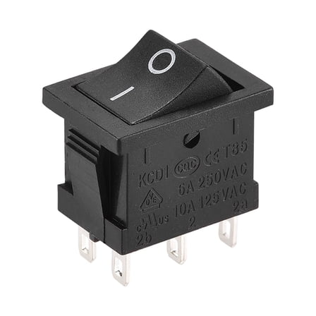 Mini Boat Rocker Switch Black Toggle Switch for Boat Car Marine 6pins ON/ON AC 250V/6A 125V/10A, 1pcs