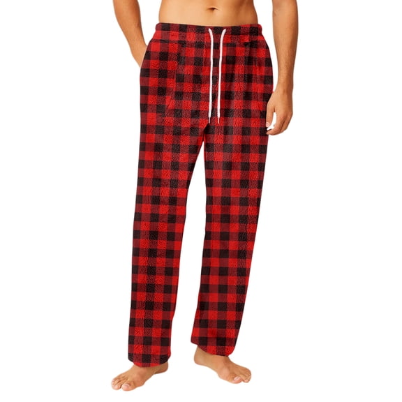 Fgvctg Pajama Pants Men Fleece Plaid Lounge Pants Breathable Sleep Pajamas Pant Drawstring Sleepwear Lounge Bottom Comfy Lightweight Pj Bottoms With Pockets Red 3XL