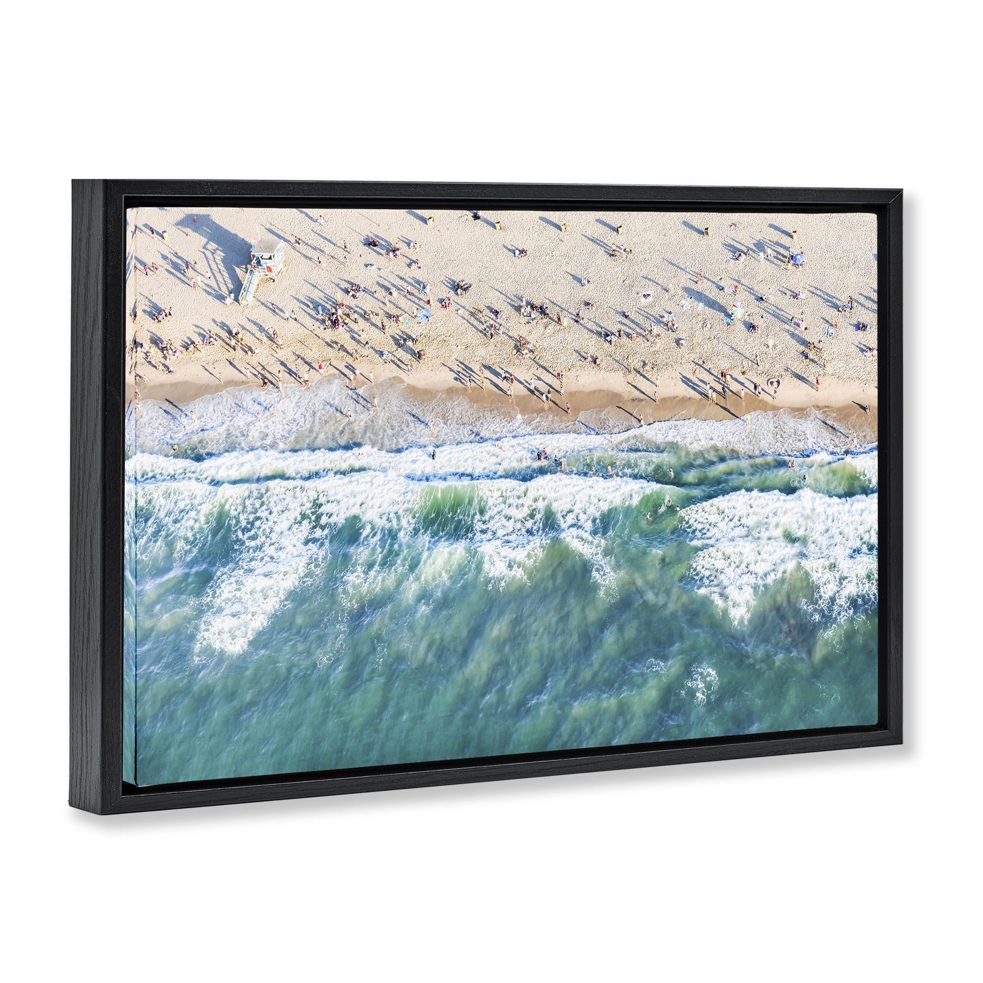 Stupell Industries Aerial Tide Beach Foam Nautical & Beach Photography Black Floater Framed Canvas Art Print Wall Art, 25 x 17