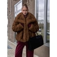 thumbnail image 5 of Womens Faux Fur Coat Faux Fur Jacket Long Sleeve Lapel Furry Winter Jackets Parka Short Coat Caramel Color S, 5 of 9