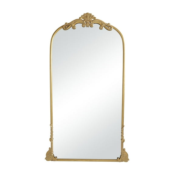 DecMode 42" x 72" Gold Metal Scroll Tall Ornate Arched Baroque Floor Mirror