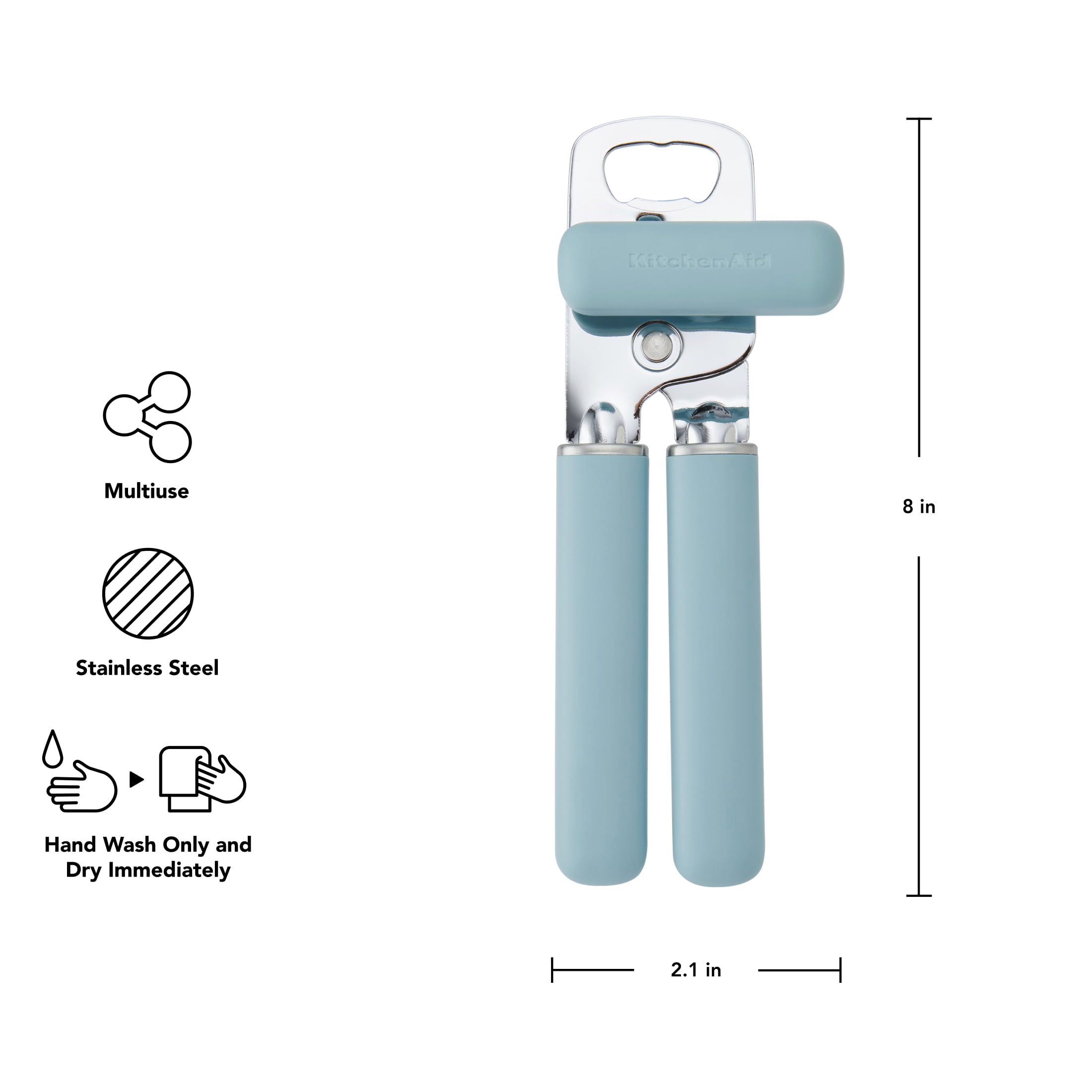 KitchenAid Stainless Steel Manual Can Opener with Bottle Opener and Ergonomic Grip, Mineral Water