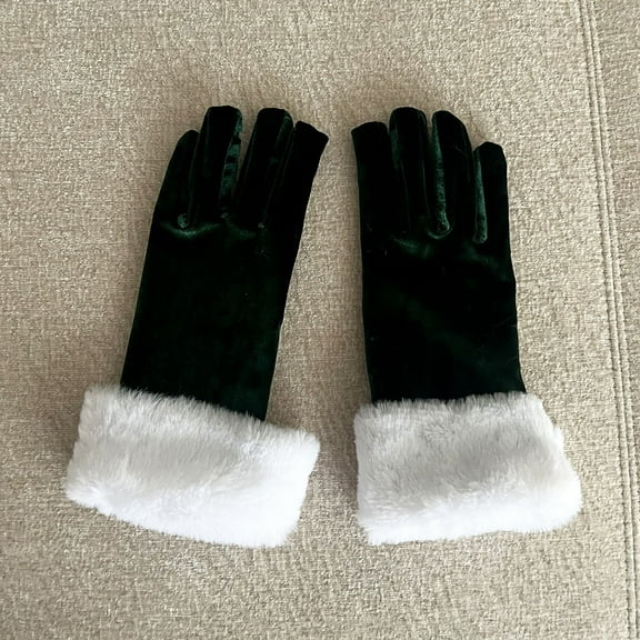 Tittly Winter Gloves Gloves for Women Knitted Cold Proof Plush Thickened Christmas Gloves Warm Gloves Cotton Gloves Green A