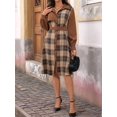 thumbnail image 6 of Osfvolr Women'S Long Sleeve Plaid Pattern Tunic Tops Shirt Retro Style Casual Dress Brown L, 6 of 8