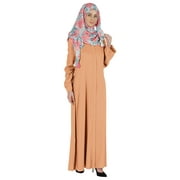 Bimba Islamic Clothes For Women Long Dress With Printed Hijab/Scarf Rayon Abaya Maxi Front Button Muslim Dress