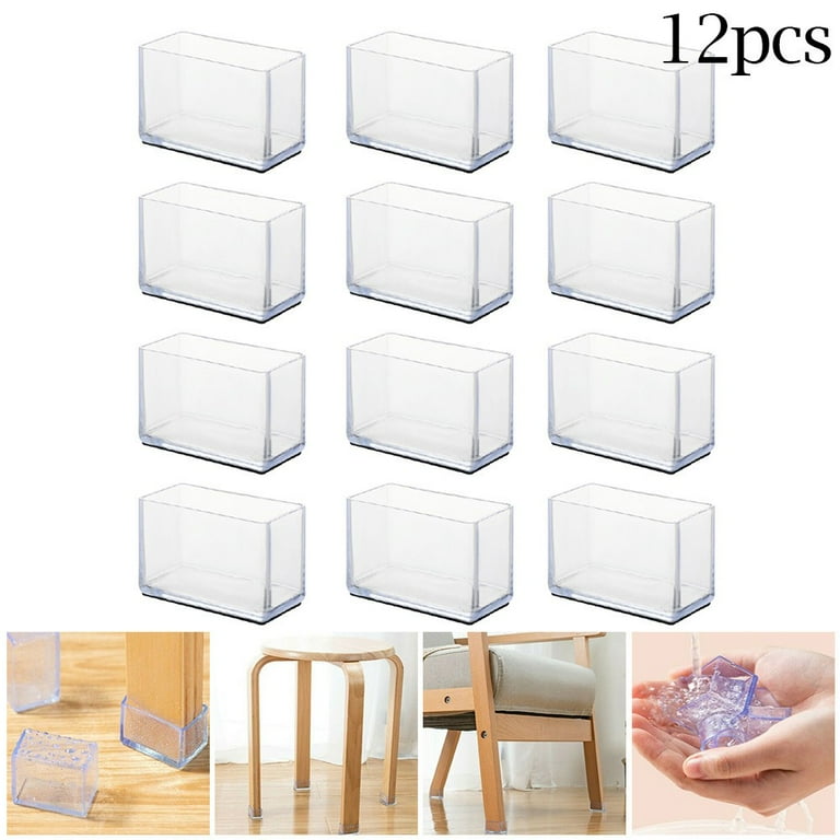 Clupup Chair Leg Cap Covers Clear 12 Pcs Rubber Chair Leg Rectangle Covers Furniture Table Feet Floor Protectors
