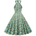 thumbnail image 3 of Pompotops Robe Mi-Longue Décontractée Aguichant Mode Été Style Rétro à Petites Fleurs Col Licou pour Femmes, 3 of 8
