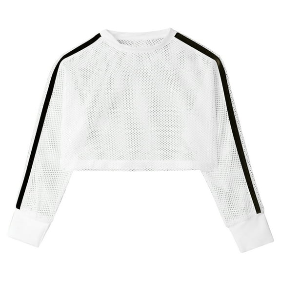 YONGHS Kids Girls Fishnet Y2K Pullover Blouse Summer Shirts Mesh See Through Crop Top Ivory 10