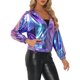 thumbnail image 4 of Chaqueta metálica brillante con capucha holográfica para mujer Inspire Chic, de manga larga, con cremallera, en azul y púrpura, 4 of 5