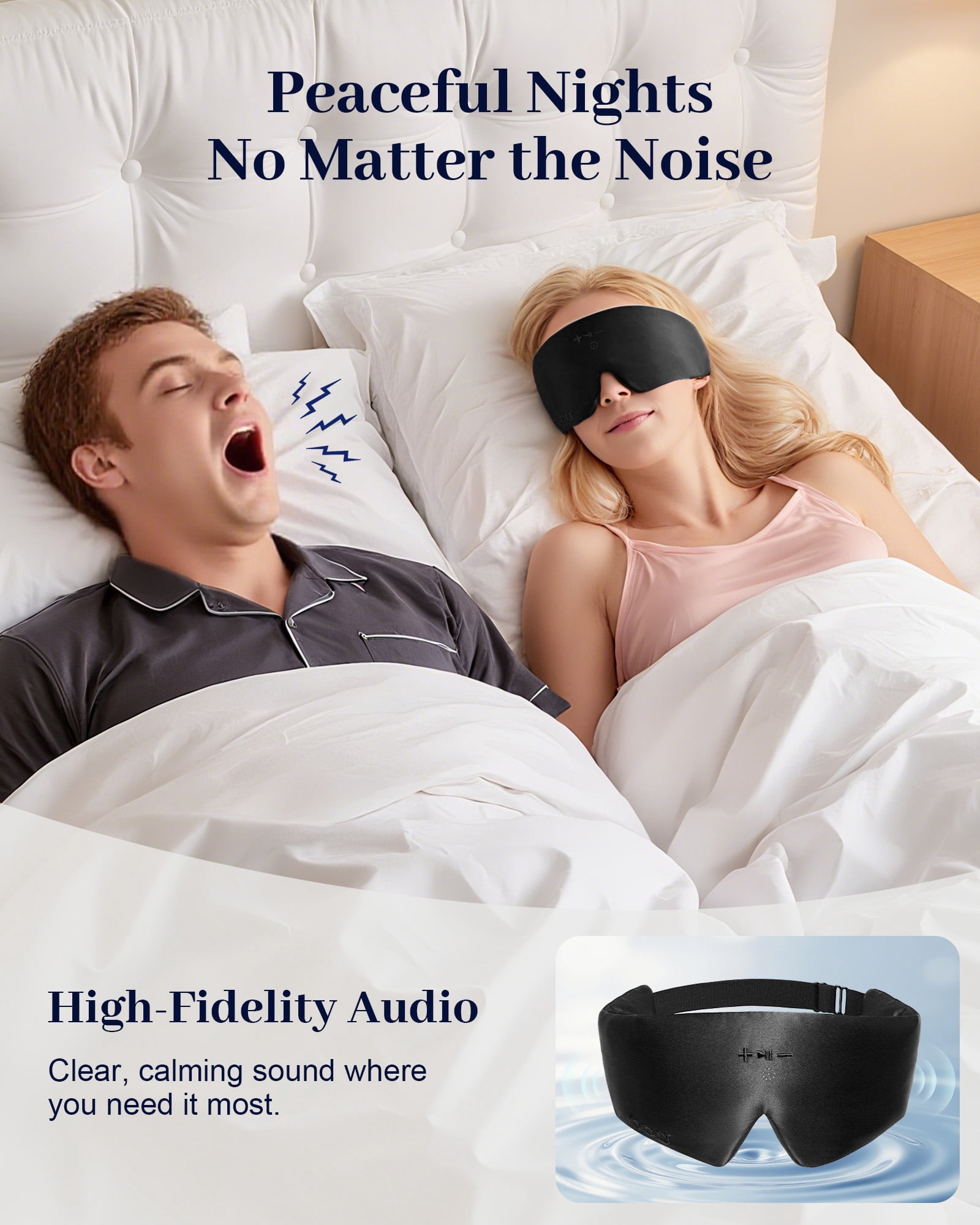FACEMOON Bluetooth Sleep Headphones with Eye Pillow Design for Side Sleepers Ultra-Thin Stereo Speakers Comfort