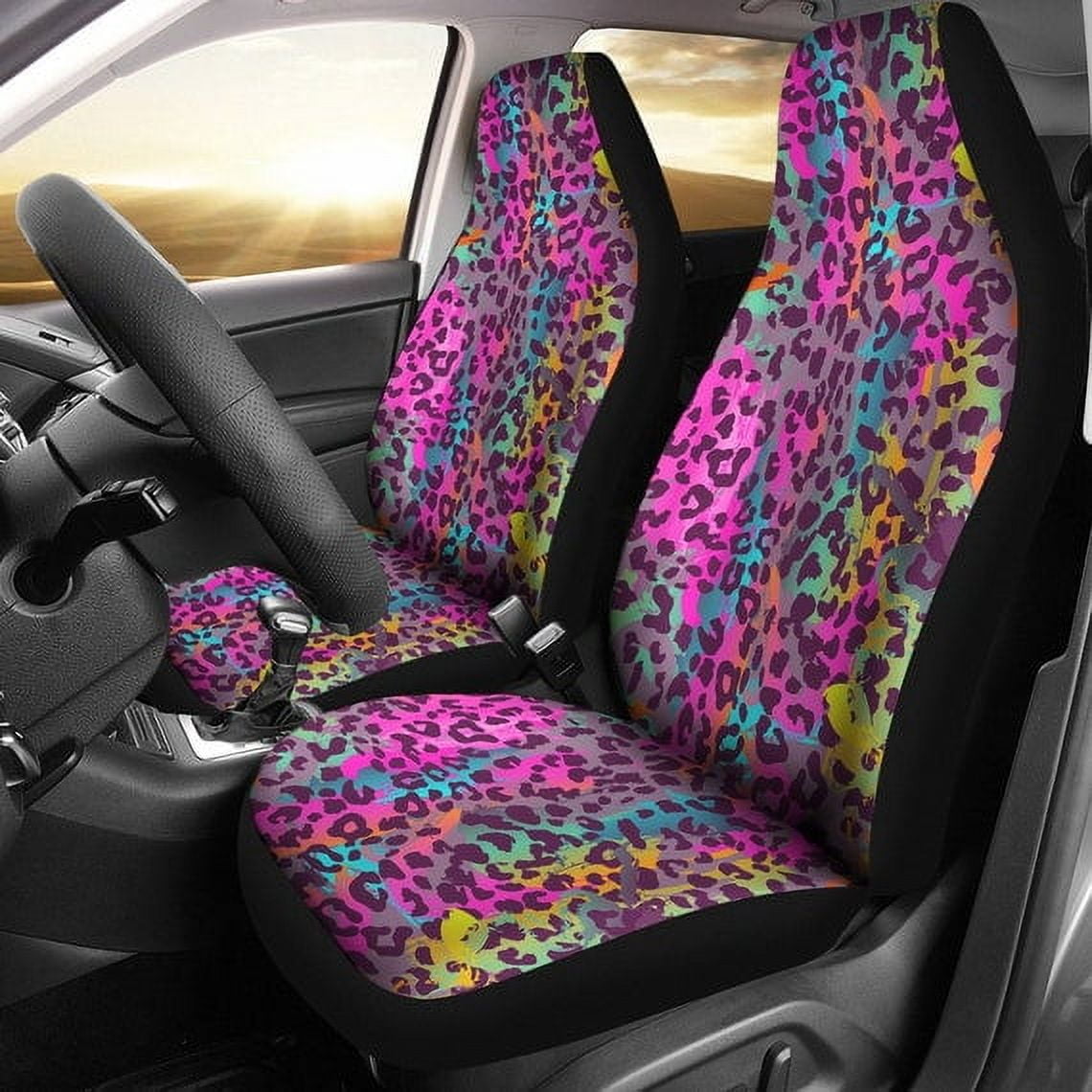 Colorful Pink Purple Animal Print Cheetah Car Seat Covers Pair 2 Front Seat Covers Car Seat Protector Car Accessories